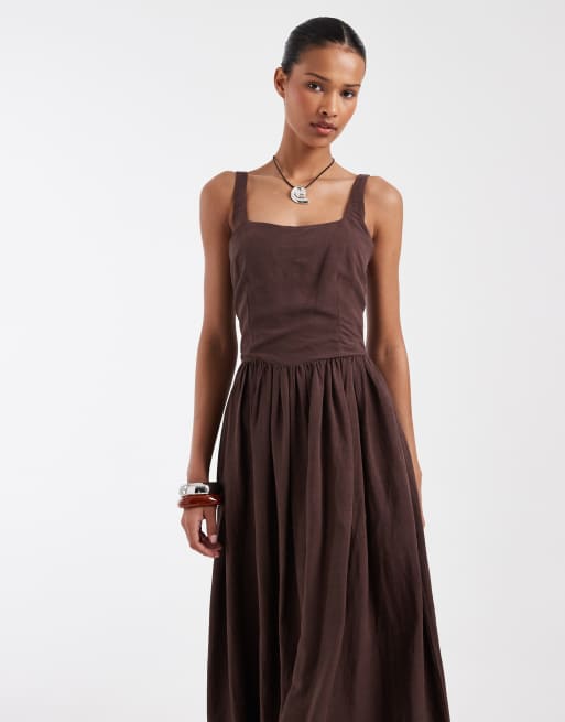 & Other Stories - Robe corset mi-longue avec jupe bouffante - Marron, 4 de 4