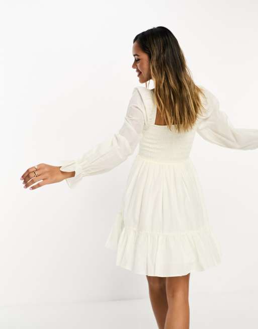 & Other Stories - Robe courte à détail froncé et manches volumineuses - Blanc, 2 de 4