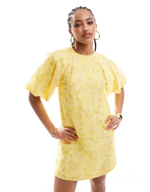 & Other Stories - Robe courte à fleurs avec manches courtes bouffantes volumineuses - Jaune