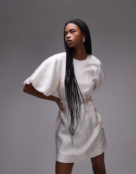 & Other Stories - Robe courte à manches bouffantes avec ceinture à nouer dans le dos - Blanc - view 1