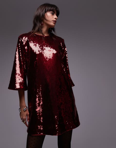& Other Stories - Robe courte à sequins sur l'ensemble - Rouge - view 1