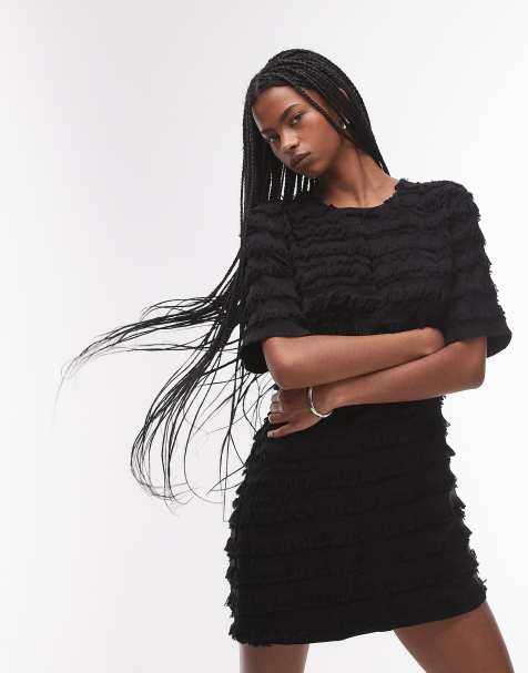 & Other Stories - Robe courte avec franges sur l'ensemble - Noir - view 1