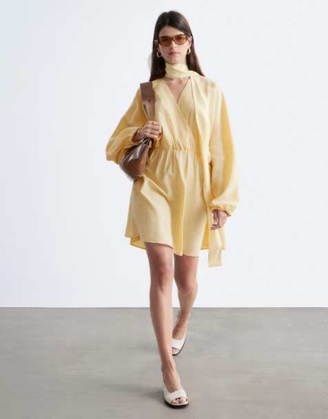& Other Stories - Robe courte cache-cœur avec détail foulard - Jaune - view 1
