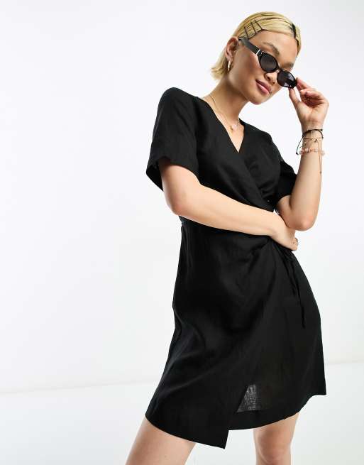 & Other Stories - Robe courte cache-cœur en lin - Noir