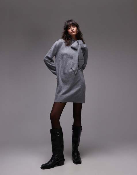 & Other Stories - Robe courte en laine avec écharpe nouée - Gris - view 1