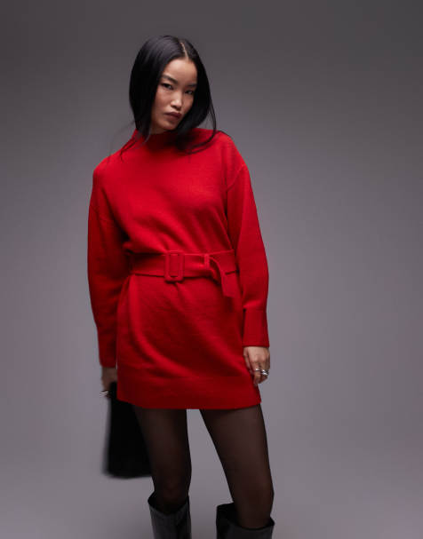& Other Stories - Robe courte en maille avec ceinture - Rouge - view 1