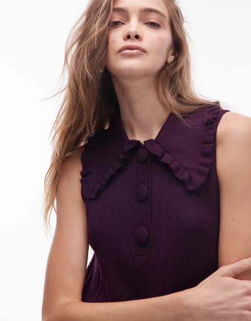 & Other Stories - Robe courte en maille jacquard à carreaux avec col - Violet, 3 de 4