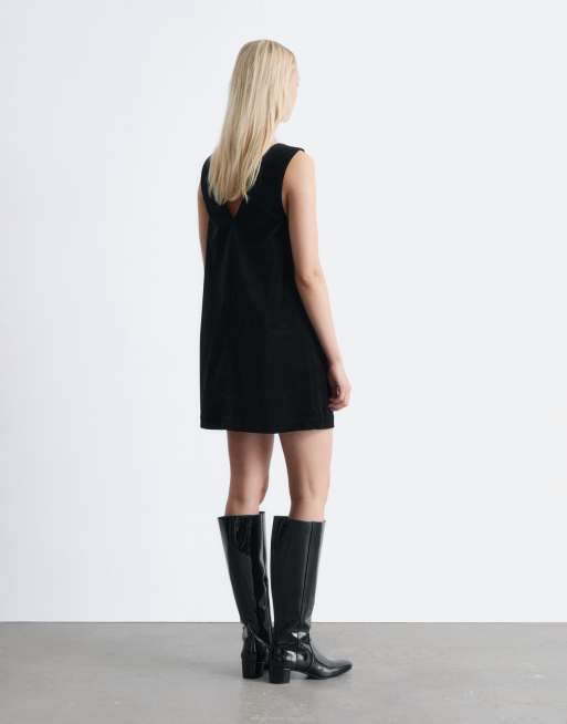 & Other Stories - Robe courte stretch en velours à col V et coutures apparentes à l'avant - Noir, 4 de 4