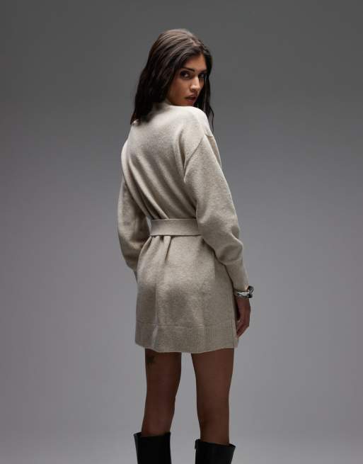 & Other Stories - Robe en maille à ceinture - Beige clair, 4 de 4