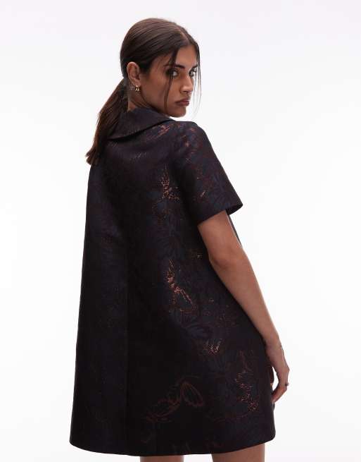 & Other Stories - Robe fluide en jacquard métallisé à col avec motif papillon ton sur ton, 2 de 4