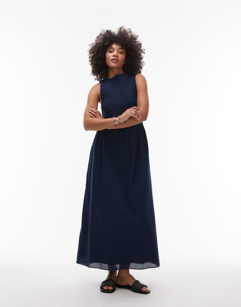 & Other Stories - Robe longue à encolure bateau et corsage smocké - Bleu - view 1