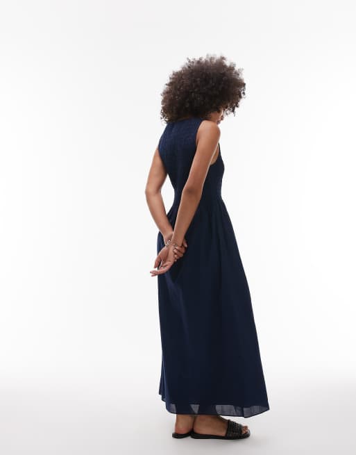 & Other Stories - Robe longue à encolure bateau et corsage smocké - Bleu , 2 de 4