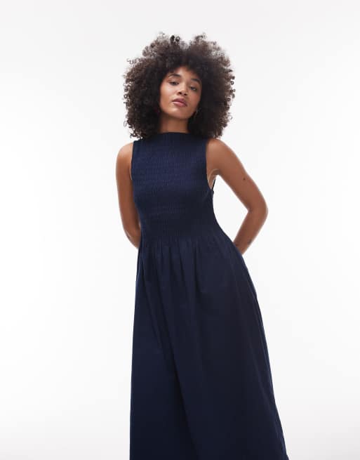 & Other Stories - Robe longue à encolure bateau et corsage smocké - Bleu , 4 de 4