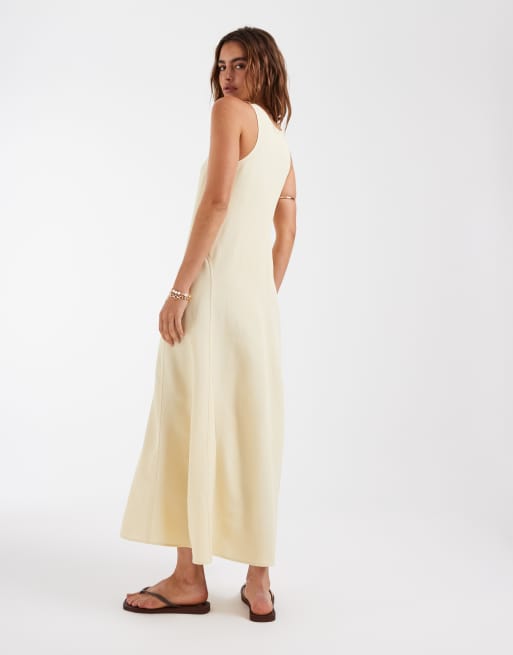 & Other Stories - Robe longue en crêpe à surpiqûres - Jaune beurre, 4 de 4