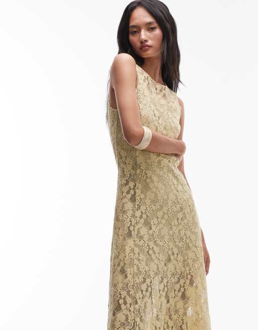 & Other Stories - Robe longue en dentelle transparente avec petite doublure - Olive pâle antique, 3 de 4