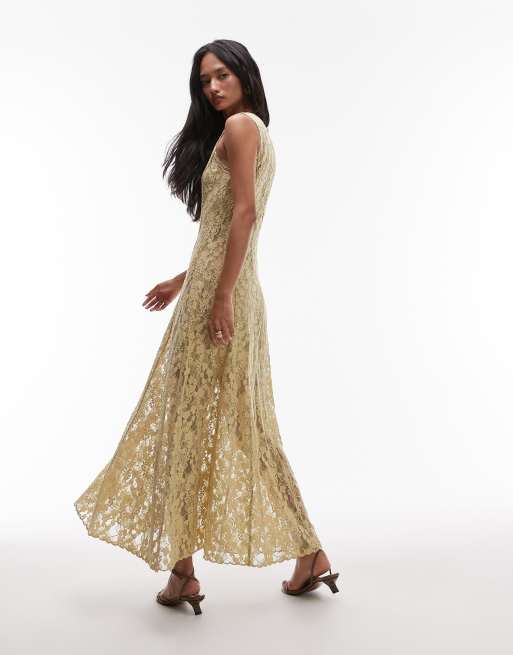& Other Stories - Robe longue en dentelle transparente avec petite doublure - Olive pâle antique, 4 de 4