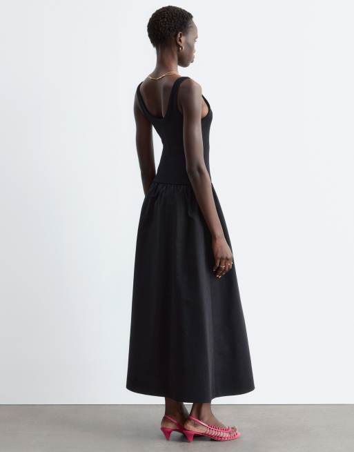 & Other Stories - Robe longue en jersey avec corsage ajusté et jupe en popeline de coton - Noir, 2 de 3
