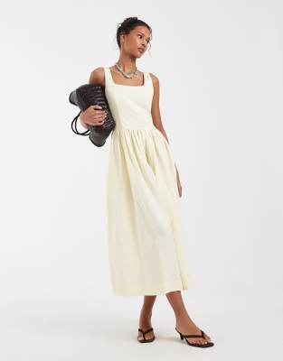 Robe longue en lin mélangé à corsage ajusté - Jaune 38