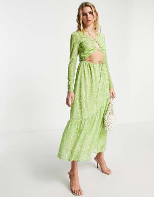 Robe Midi & Other Stories – UK12, Verte, Viscose, Ligne A, Manches Longues, Très Bon état