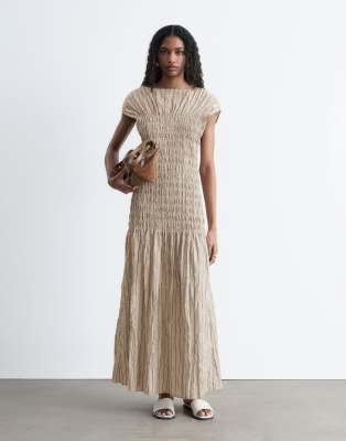 Robe longue froissée à fronces - Beige-Neutre L