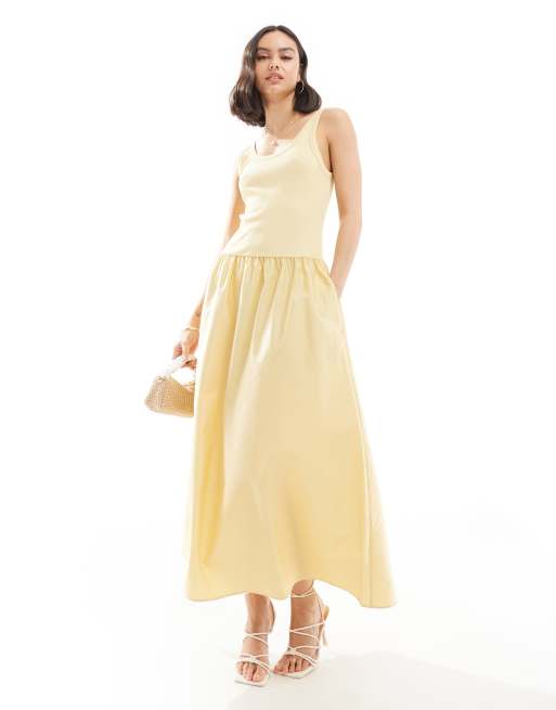 & Other Stories - Robe longue sans manches à ourlet bouffant en tissu tissé et jersey - Jaune doux