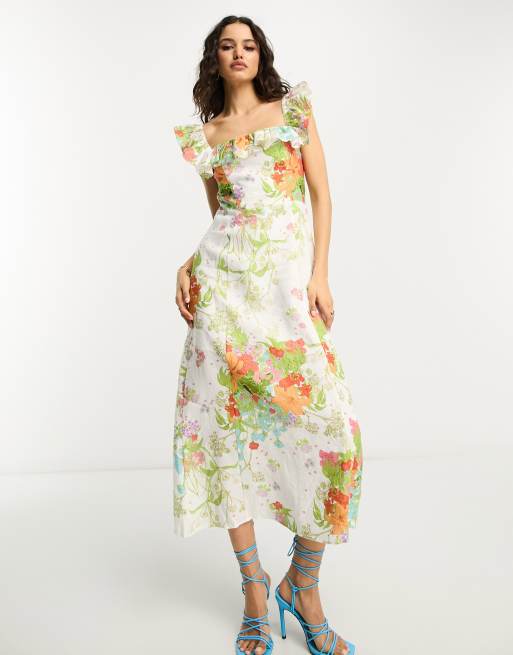& Other Stories - Robe longueur mollet à détail volanté et imprimé fleuri - Multicolore