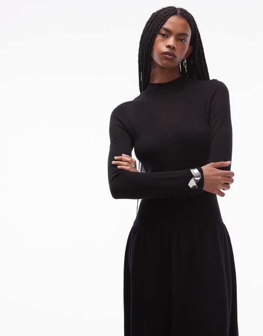 & Other Stories - Robe longueur mollet en fine maille de pure laine 2-en-1 - Noir, 2 de 4