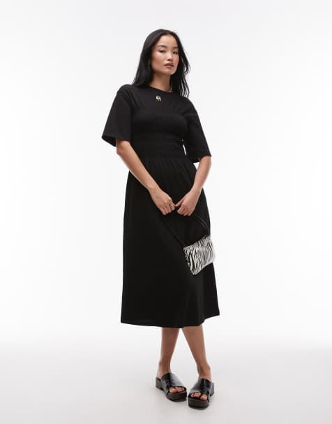 & Other Stories - Robe longueur mollet en jersey avec taille corsetée froncée - Noir - view 1
