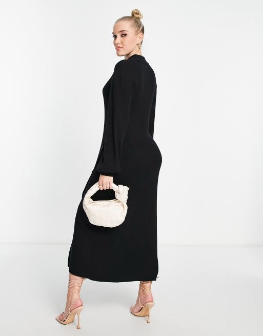 & Other Stories - Robe longueur mollet fendue en maille avec détails boutonnés - Noir, 2 de 4