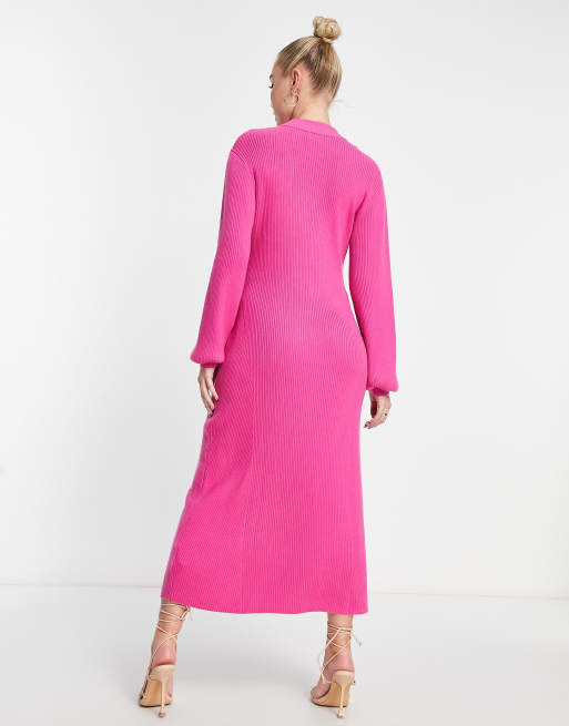 & Other Stories - Robe longueur mollet fendue en maille avec détails boutonnés - Rose, 2 de 4