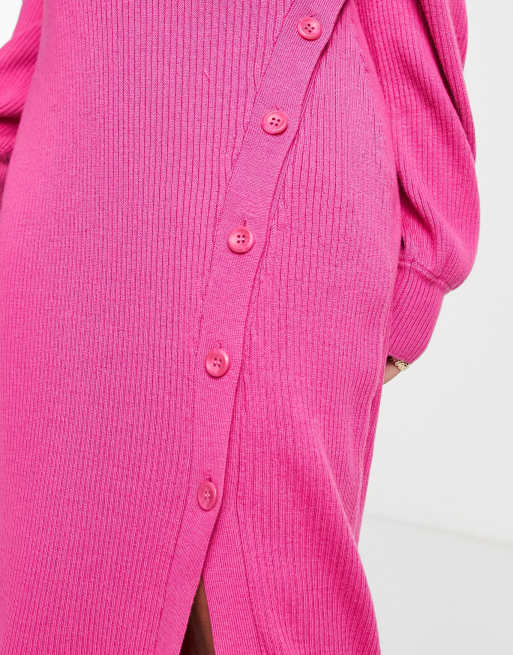 & Other Stories - Robe longueur mollet fendue en maille avec détails boutonnés - Rose, 3 de 4