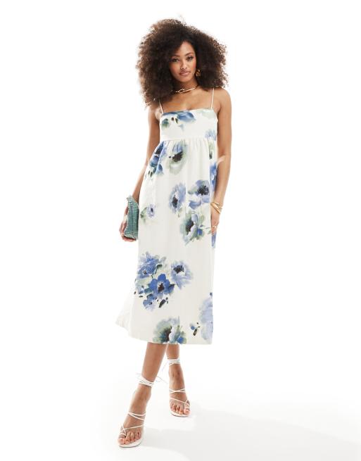 & Other Stories - Robe mi-longue à fines bretelles avec dos ouvert et motif fleuri oversize en jacquard