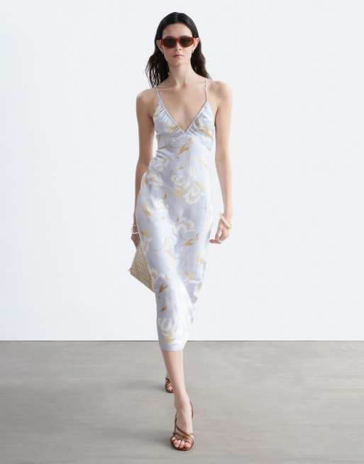 & Other Stories - Robe mi-longue à fleurs avec bretelles et découpes au dos - Bleu, 2 de 3