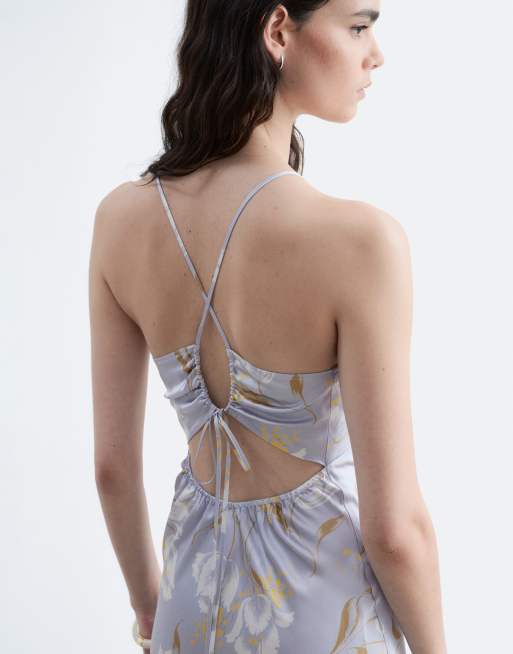 & Other Stories - Robe mi-longue à fleurs avec bretelles et découpes au dos - Bleu, 3 de 3