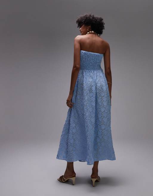 & Other Stories - Robe mi-longue à fleurs en 3D et taille en V tombante - Bleu clair, 4 de 4