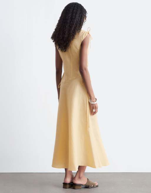& Other Stories - Robe mi-longue asymétrique en pur lin - Jaune clair, 4 de 4