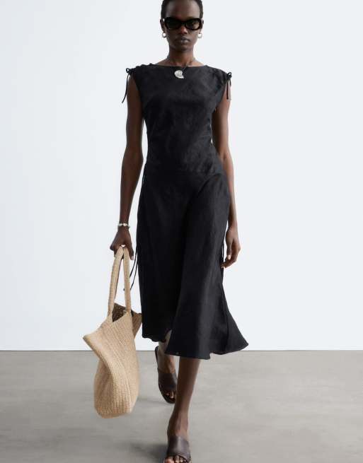 & Other Stories - Robe mi-longue asymétrique en pur lin - Noir, 4 de 4