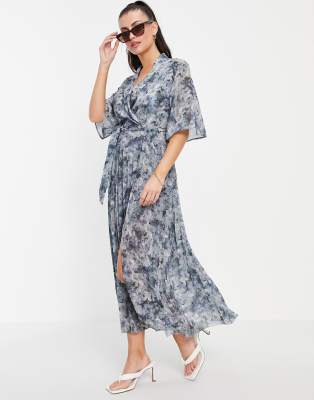 & Other Stories abstract print pleated skirt midi dress - MBLUE - ASOS Price Checker