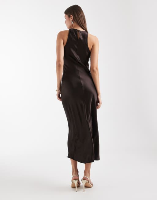 & Other Stories - Robe mi-longue coupée en biais en satin - Bronze chocolat, 4 de 4