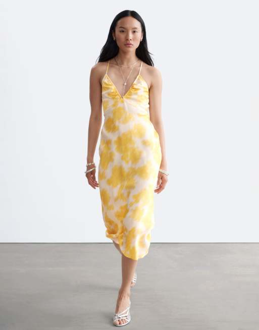 & Other Stories - Robe mi-longue dos nu à fleurs - Jaune, 2 de 4
