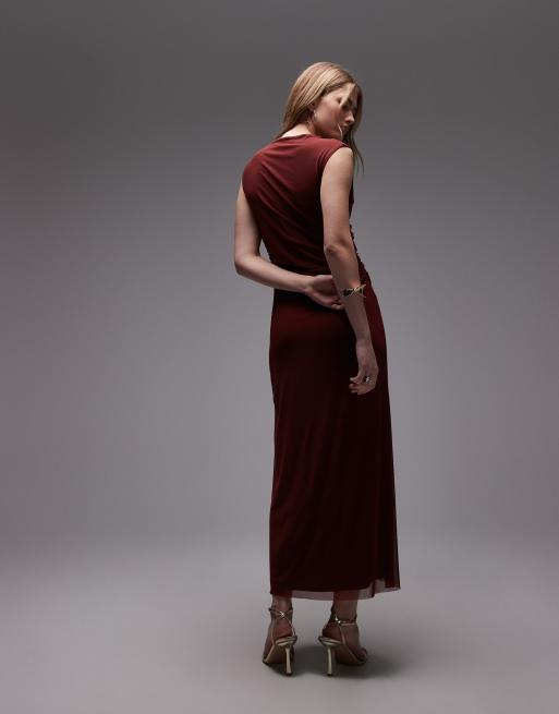 & Other Stories - Robe mi-longue effet drapé en tulle - Lie-de-vin, 3 de 4