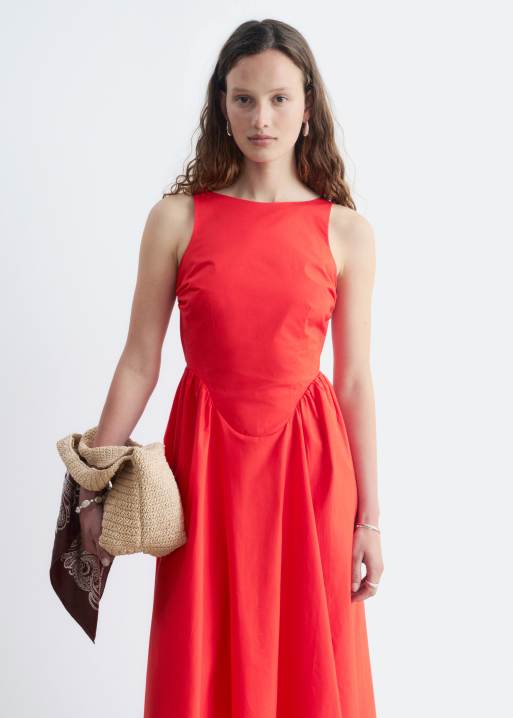 & Other Stories - Robe mi-longue en coton majoritaire à taille volumineuse - Rouge, 3 de 4