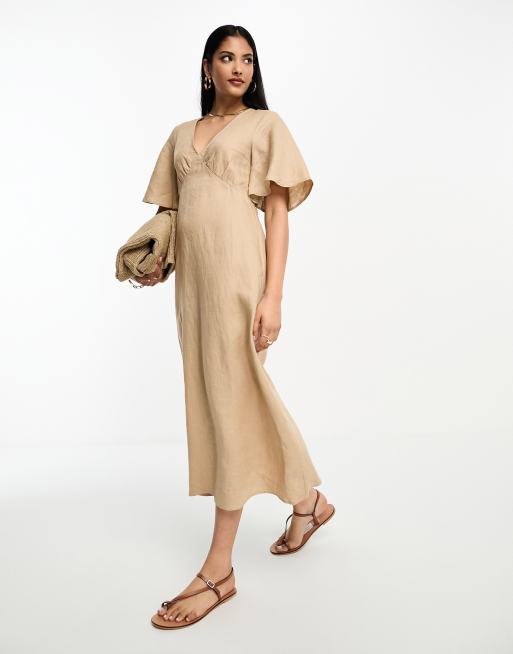 Other Stories Robe mi longue en lin manches vas es Beige