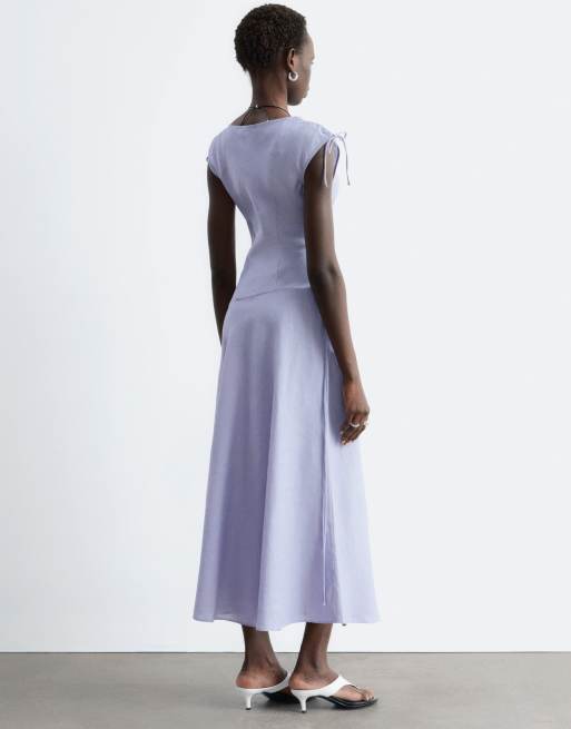 & Other Stories - Robe mi-longue en lin à ourlet asymétrique - Lilas clair, 3 de 4