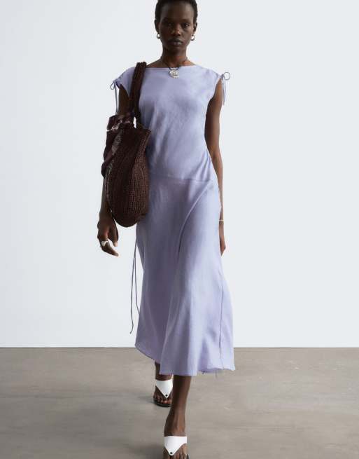 & Other Stories - Robe mi-longue en lin à ourlet asymétrique - Lilas clair, 4 de 4