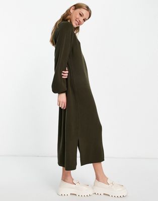 Robes casual & Other Stories - Robe mi-longue en maille de laine recyclée - Vert olive