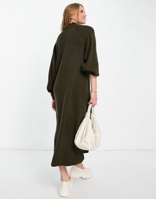Robes casual & Other Stories - Robe mi-longue en maille de laine recyclée - Vert olive