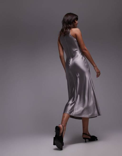& Other Stories - Robe mi-longue en satin coupé en biais - Argenté, 4 de 4