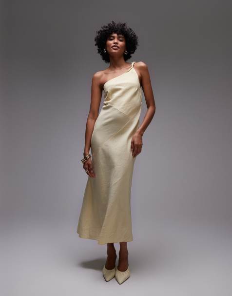 & Other Stories - Robe mi-longue et asymétrique en lin avec bretelle torsadée - Jaune beurre - view 1