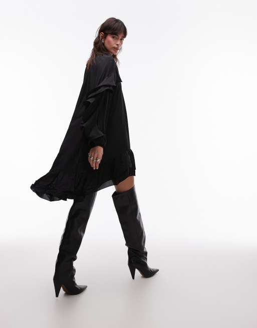 & Other Stories - Robe mi-longue fluide à manches longues et volants - Noir, 4 de 4